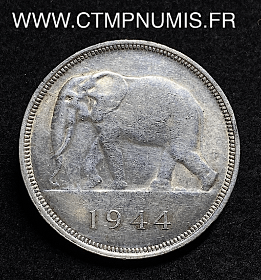 ,MONNAIE,CONGO,BELGE,50,FRANCS,ARGENT,1944,ELEPHANT,