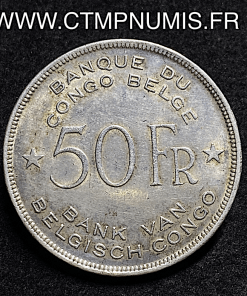 ,MONNAIE,CONGO,BELGE,50,FRANCS,ARGENT,1944,ELEPHANT,