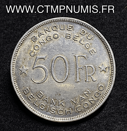 ,MONNAIE,CONGO,BELGE,50,FRANCS,ARGENT,1944,ELEPHANT,