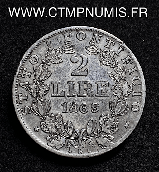 ,MONNAIE,ITALIE,VATICAN,2,LIRE,ARGENT,PIE,IX,1869,ROME,