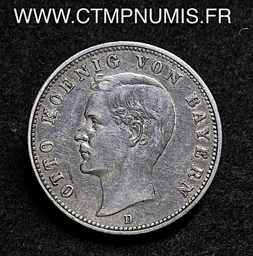 ,MONNAIE,ALLEMAGNE,BAVIERE,2,MARK,ARGENT,OTTO,1891,