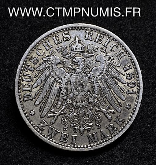 ,MONNAIE,ALLEMAGNE,BAVIERE,2,MARK,ARGENT,OTTO,1891,