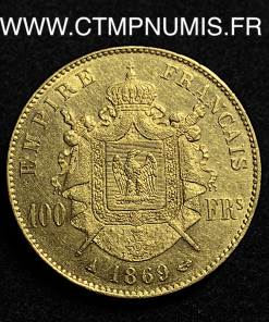 ,MONNAIE,EMPIRE,100,FRANCS,OR,NAPOLEON,III,TETE,LAUREE,1869,PARIS,