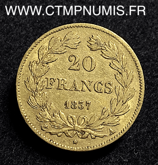 ,MONNAIE,ROYALE,20,FRANCS,OR,LOUIS,PHILIPPE,1837,PARIS,