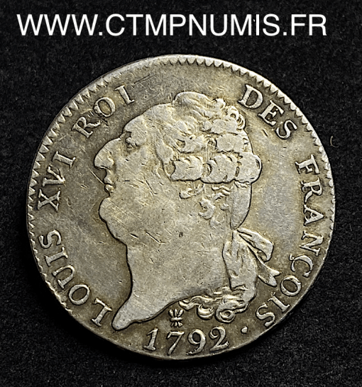 ,MONNAIE,REVOLUTION,6,LIVRES,ARGENT,CONSTITUTION,LOUIS,XVI,1792,I,LIMOGES,