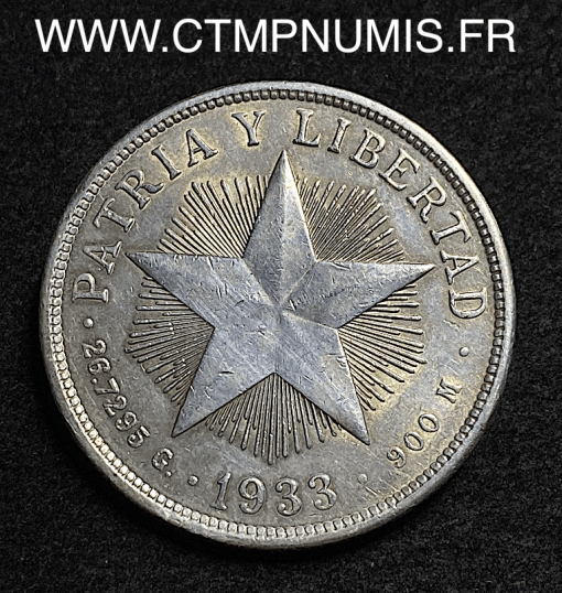 ,MONNAIE,CUBA,1,PESO,ARGENT,1933,