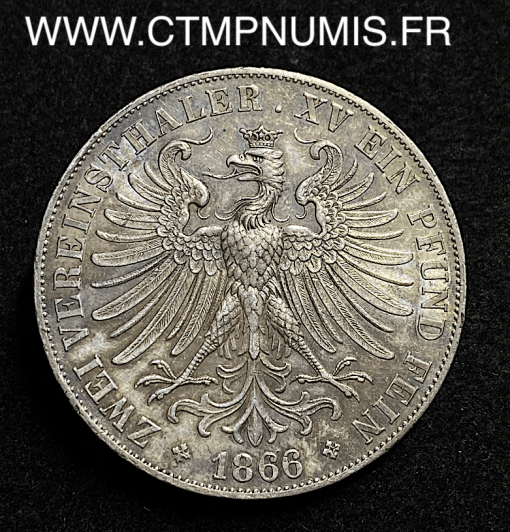 ,MONNAIE,ALLEMAGNE,FRANCFORT,DOUBLE,THALER,ARGENT,1866,