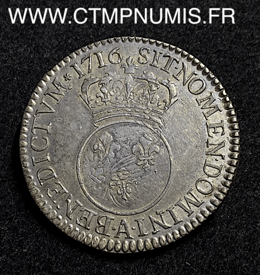 ,MONNAIE,ROYALE,LOUIS,XV,1/2,ECU,ARGENT,VERTUGADIN,1716,PARIS,