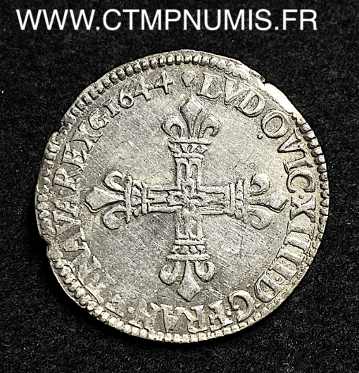 ,MONNAIE,ROYALE,LOUIS,XIV,1/4,ECU,ARGENT,1644,M,TOULOUSE,