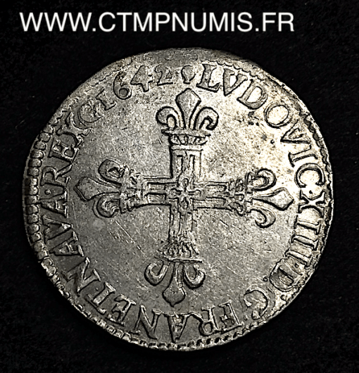 ,MONNAIE,ROYALE,LOUIS,XIII,1/4,ECU,ARGENT,1642,M,TOULOUSE,