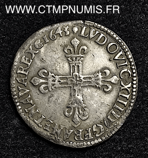 ,MONNAIE,ROYALE,LOUIS,XIII,1/4,ECU,ARGENT,1643,M,TOULOUSE,