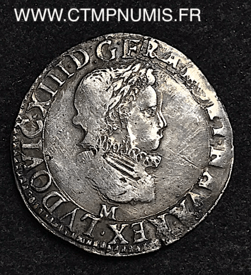 ,MONNAIE,ROYALE,LOUIS,XIII,1/2,FRANC,ARGENT,COL,FRAISE,1626,M,TOULOUSE,