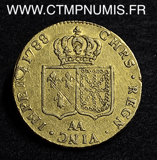 ,MONNAIE,ROYALE,LOUIS,XVI,DOUBLE,LOUIS,OR,BUSTE,NU,1788,AA,METZ,