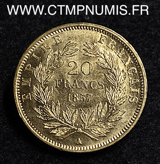 ,MONNAIE,EMPIRE,20,FRANCS,OR,NAPOLEON,III,TETE,NUE,1857,PARIS,