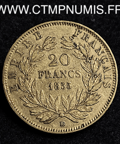 ,EMPIRE,20,FRANCS,OR,NAPOLEON,III,TETE,NUE,1855,BB,STRASBOURG,CHIEN,