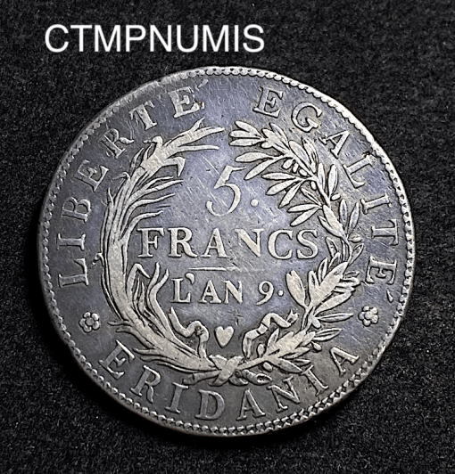 ,MONNAIE,ITALIE,REPUBLIQUE,SUBALPINE,5,FRANCS,ARGENT,AN,9,TURIN,