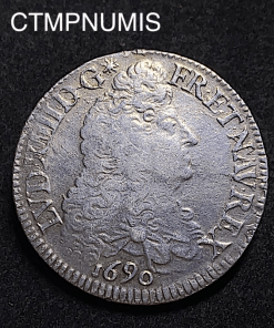 ,MONNAIE,ROYALE,LOUIS,XIV,ECU,ARGENT,AUX,8,L,1690,PARIS,