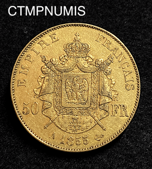 ,MONNAIE,EMPIRE,50,FRANCS,OR,NAPOLEON,III,TETE,NUE,1855,PARIS,