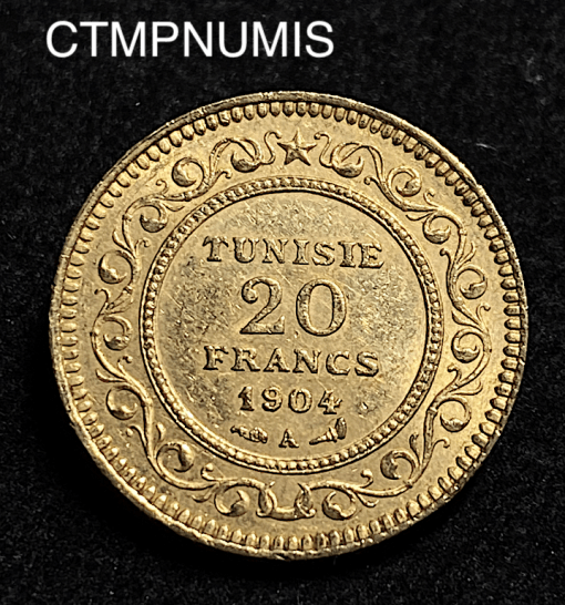 ,MONNAIE,TUNISIE,20,FRANCS,OR,1904,1321,COLONIE,FRANCAISE,