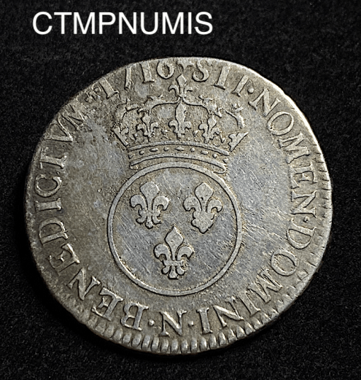 ,MONNAIE,ROYALE,LOUIS,XV,1/2,ECU,ARGENT,VERTUGADIN,1716,N,MONTPELLIER,