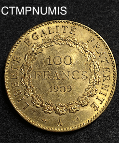 ,MONNAIE,REPUBLIQUE,100,FRANCS,OR,GENIE,1909,PARIS,