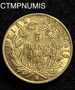 ,MONNAIE,EMPIRE,5,FRANCS,OR,NAPOLEON,1860,BB,STRASBOURG,