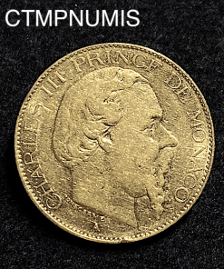 ,MONNAIE,MONACO,20,FRANCS,OR,CHARLES,1878,