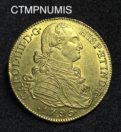 COLOMBIE   8 ESCUDOS  OR   CHARLES IV   1795 JJ  NUEVO REGNO   SUP