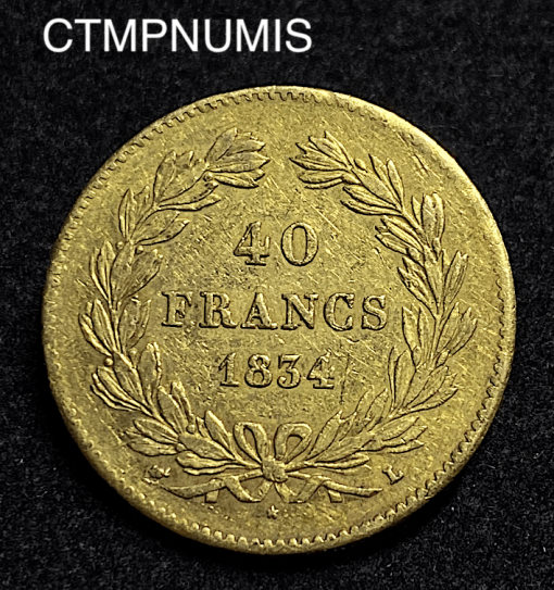,LOUIS,PHILIPPE,40,FRANCS,OR,1834,L,BAYONNE,