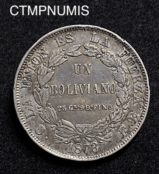 ,MONNAIE,BOLIVIE,1,BOLIVIANO,ARGENT,1873,