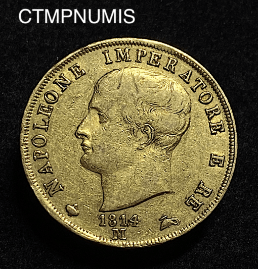 ,MONNAIE,ITALIE,40,LIRE,OR,NAPOLEON,1814,M,MILAN,