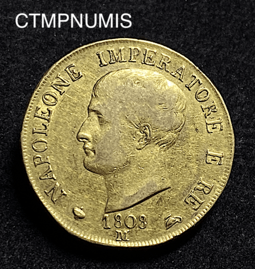 ,MONNAIE,ITALIE,40,LIRE,OR,NAPOLEON,1808,M,MILAN,