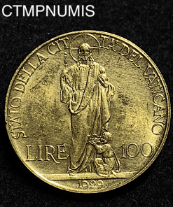 ,MONNAIE,ITALIE,VATICAN,100,LIRE,OR,1929,