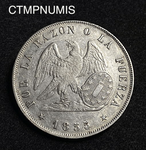 ,MONNAIE,CHILI,1,PESO,ARGENT,1855,SANTIAGO,