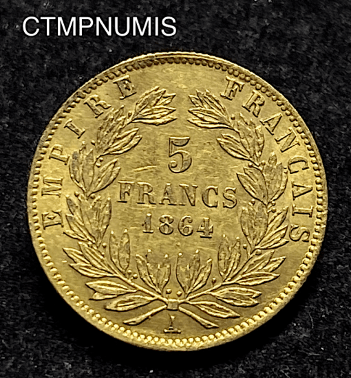 ,MONNAIE,EMPIRE,5,FRANCS,OR,NAPOLEON,III,1864,