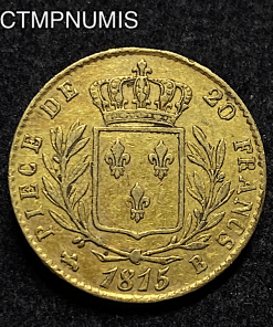 ,MONNAIE,ROYALE,20,FRANCS,OR,LOUIS,XVIII,1815,B,ROUEN,