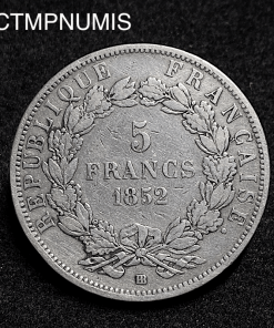 ,MONNAIE,5,FRANCS,ARGENT,NAPOLEON,1852,BB,STRASBOURG,