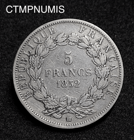 ,MONNAIE,5,FRANCS,ARGENT,NAPOLEON,1852,BB,STRASBOURG,