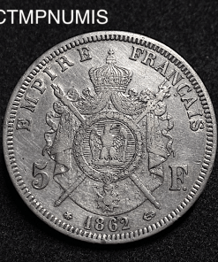 ,MONNAIE,EMPIRE,5,FRANCS,ARGENT,NAPOLEON,1862,