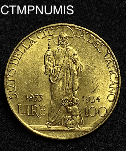 ,MONNAIE,ITALIE,VATICAN,100,LIRE,OR,PIE,XI,1933,1934,
