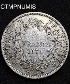 ,MONNAIE,5,FRANCS,ARGENT,HERCULE,1871,K,BORDEAUX,