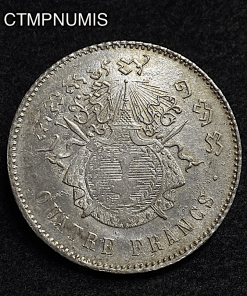 ,MONNAIE,CAMBODGE,4,FRANCS,ARGENT,NORODOM,1860,