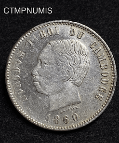 ,MONNAIE,CAMBODGE,4,FRANCS,ARGENT,NORODOM,1860,