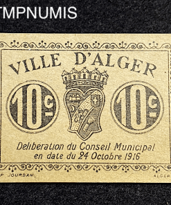 ,BILLET,10,CENTIMES,ALGERIE,1916,ALGER,