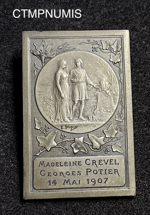 ,MEDAILLE,PLAQUE,MARIAGE,1907,DROPSY,