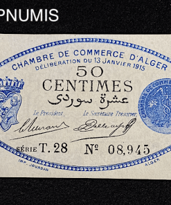 ,BILLET,CHAMBRE,COMMERCE,ALGER,50,CENTIMES,BLEU,1915,