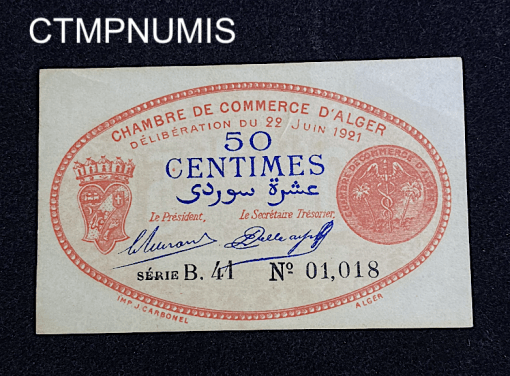 ,BILLET,ALGERIE,50,CENTIMES,1921,COMMERCE,ALGER,