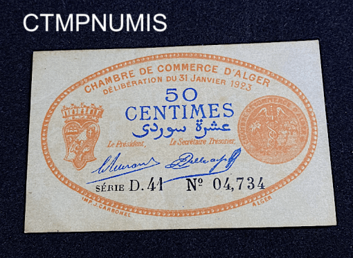 ,BILLET,ALGERIE,50,CENTIMES,1923,COMMERCE,ALGER,