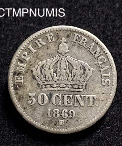,MONNAIE,EMPIRE,50,CENTIMES,ARGENT,NAPOLEON,1869,BB,STRASBOURG,