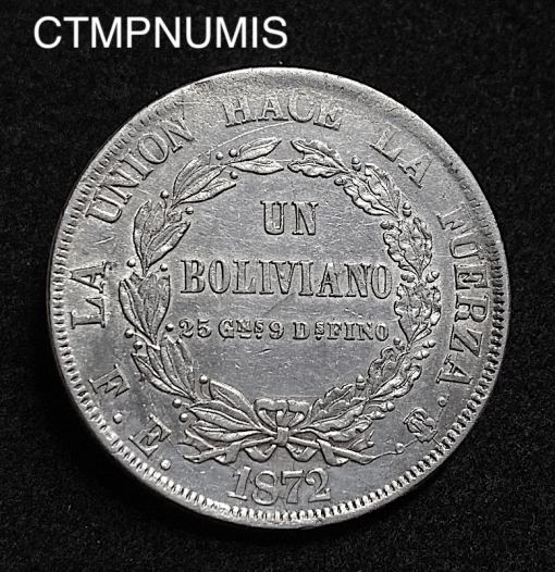 ,MONNAIE,BOLIVIE,1,BOLIVIANO,ARGENT,1872,POTOSI,